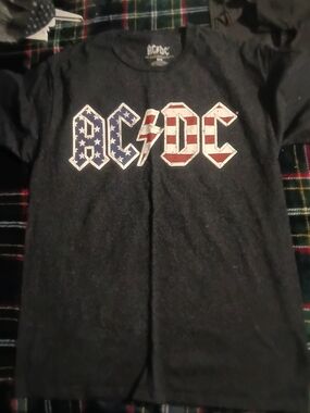 AC/DC Black Kids Tee with American Flag Logo